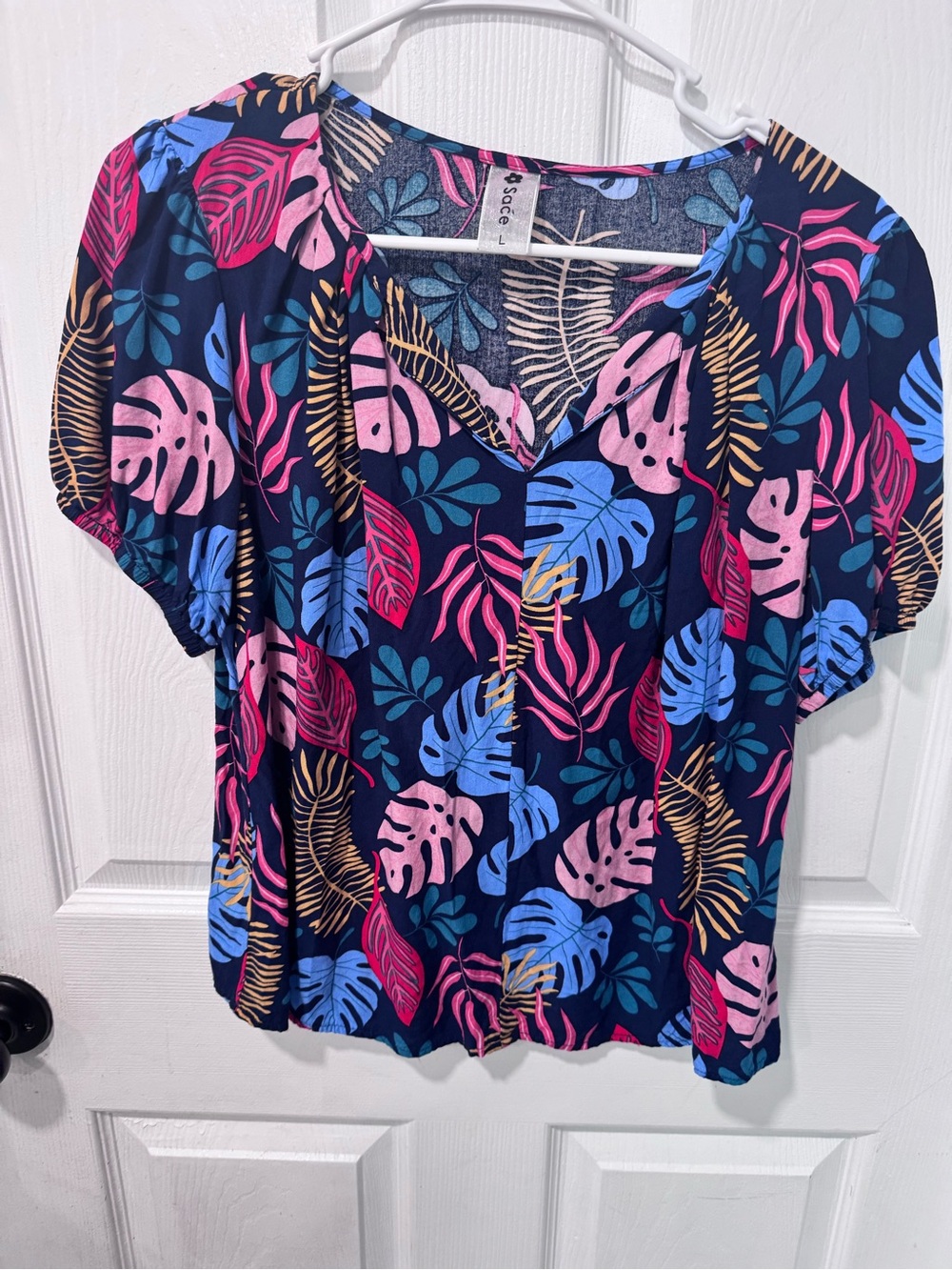 Navy Tropical Leaf V-Neck Blouse by A New Day - Multi-Color